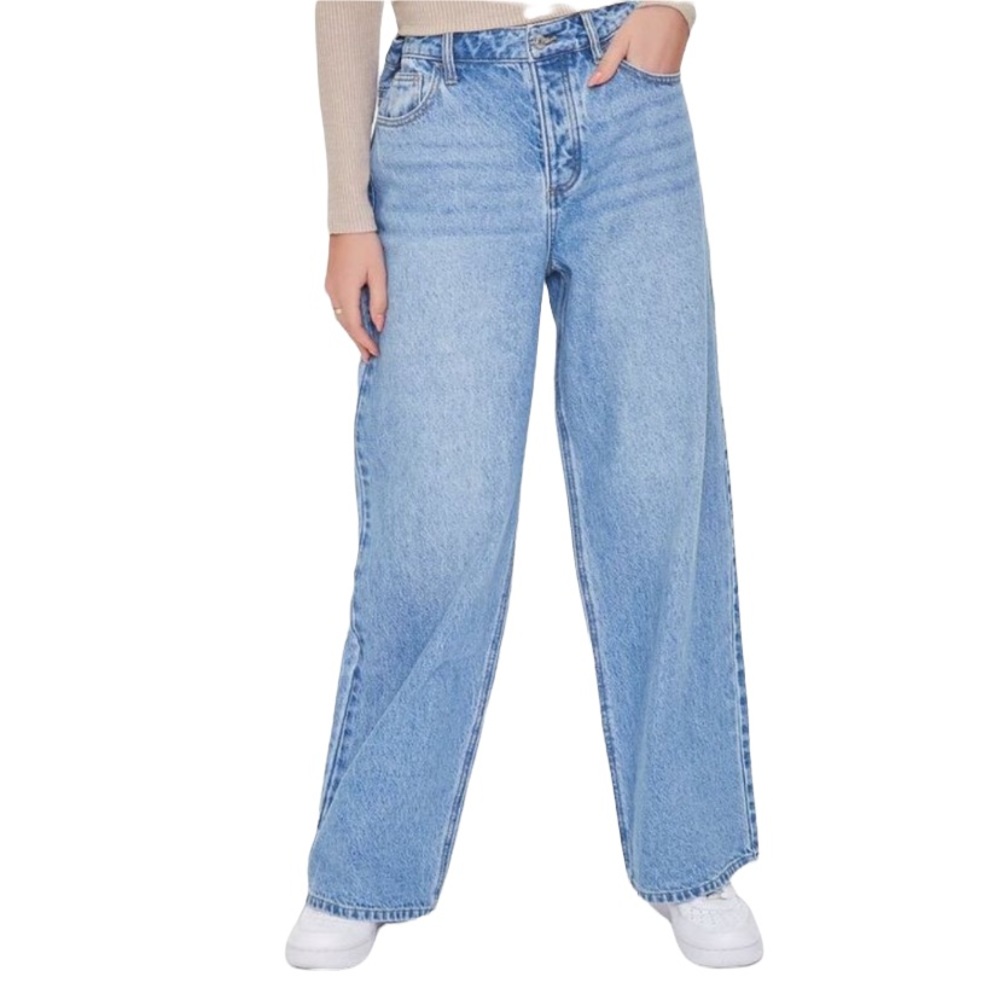 FOREVER 21 Medium Denim Relaxed-Fit Whiskered Jeans, size 31